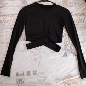 Black Fitness/Casual Long Sleeve Small Crop Top
